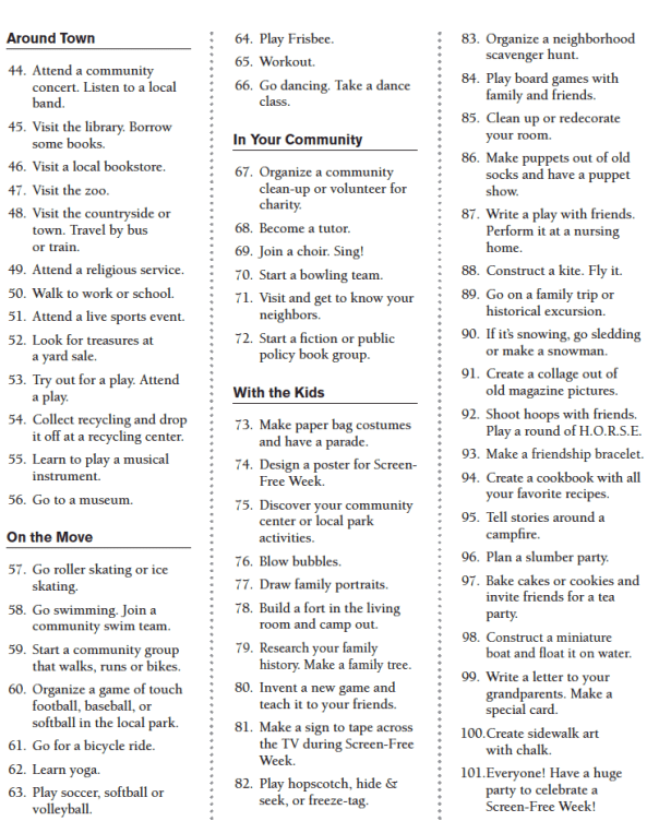 101 Screen-Free Activities, Part 2