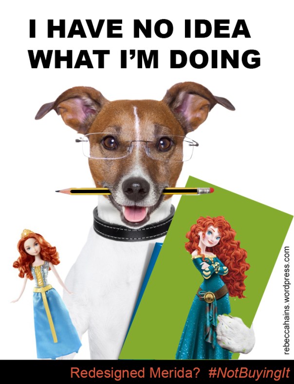Dog holding a pencil and redesigned Merida admits: "I have no idea what I'm doing"