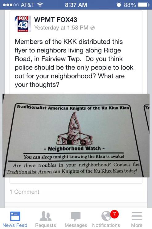 FOX43's facebook status update 