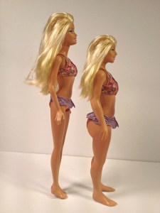 Barbie vs a Lammily prototype, using dimensions from an average 19-year-old girl